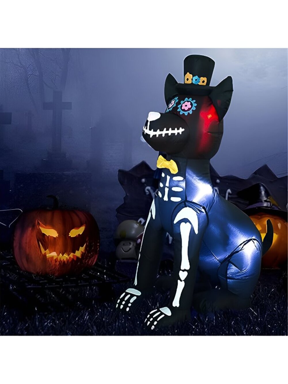 AJY 4Ft Halloween Inflatable Dog Skeleton, Spooky Town Outdoor Yard Decor